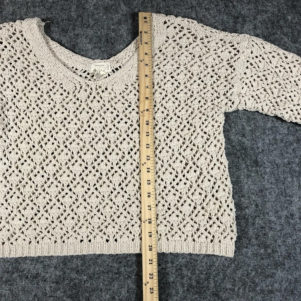 Artelier Nicole Miller Sweater‎ Womens Large Cream Open Knit Crochet